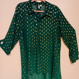NEW  Cato's, X-large, sheer top, lime green w/gold leafs